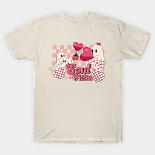 Soul Mates Cute Ghosts Hearts Checkered Valentine T-Shirt